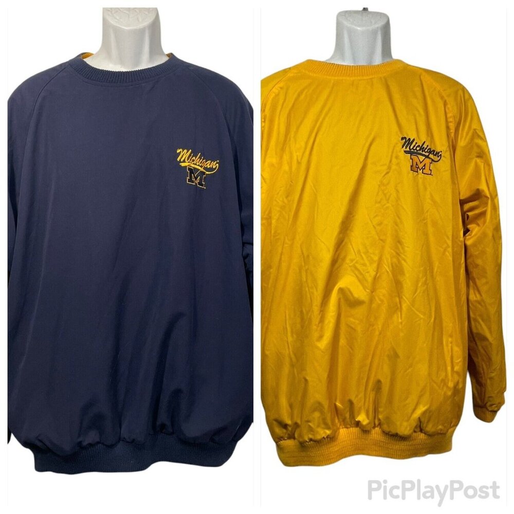 Vtg University of Michigan Pro Edge Reversible Pullover Windbreaker Mens Sz XL